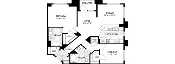 A black and white image of a floor plan for a house with labeled rooms.