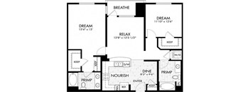 A black and white image of a floor plan for a house with labeled rooms such as "RELAX" and "DIN".
