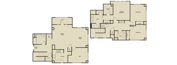 A floor plan of a house with two bedrooms and a living room.