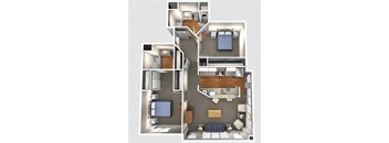 A floor plan of a house with a kitchen, living room, and two bedrooms.