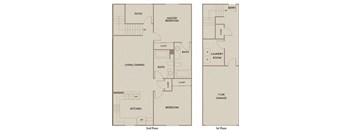 A floor plan of a two-story house with a garage on the first floor.