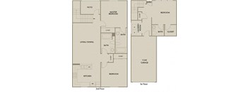 A floor plan of a two-story house with a garage.