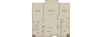 A floor plan of a house with three bedrooms, a living/dining area, a kitchen, a bath, a walk-in closet, and an entry.