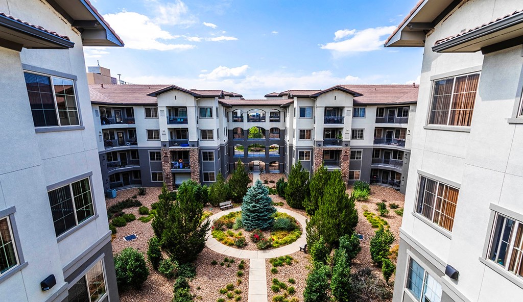 aerial view of grand landscaping and exterior at Terracina, Broomfield, 80020