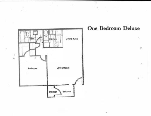 A diagram of a One Bedroom Deluxe apartment layout.