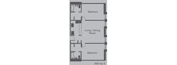 A diagram of a floor plan shows a living/dining room and three bedrooms.