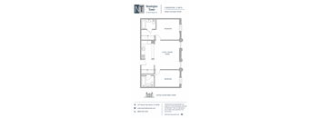 A floor plan for the Newington Tower apartments showing two bedrooms and two bathrooms.