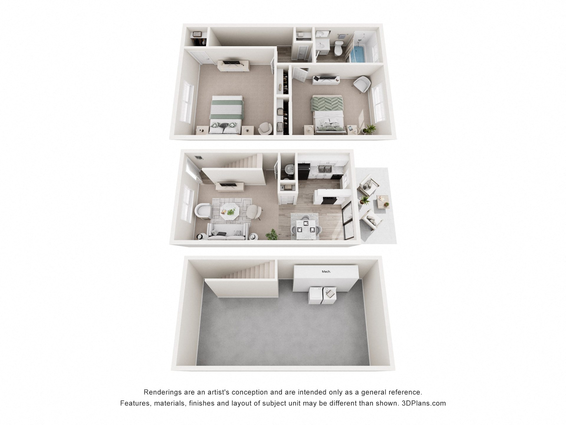 Three different floor plans of a house are shown.