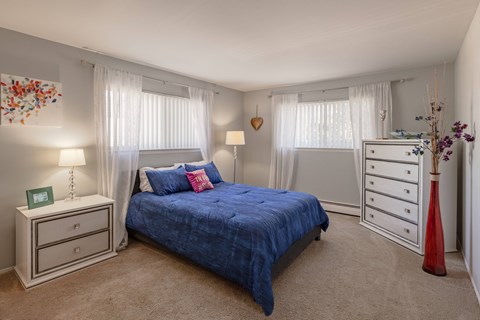 a bedroom with a bed and a dresser