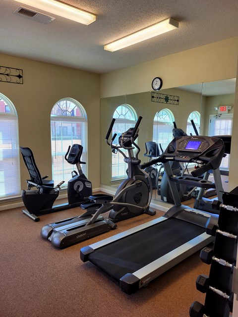 a gym with treadmills and other exercise equipment at the village on theodi