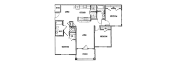 A black and white floor plan of a house with labeled rooms.