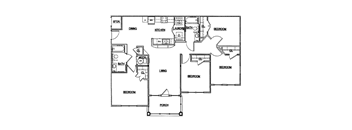 A black and white image of a house floor plan.