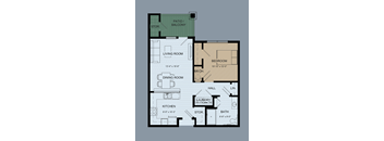 A floor plan of a house with a living room, dining room, kitchen, and bathroom.