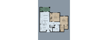 A floor plan of a house with a living room, dining room, kitchen, and three bedrooms.