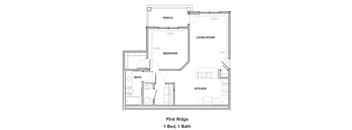A floor plan of a one bedroom, one bathroom apartment named Flint Ridge.