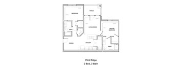 A floor plan of a two bedroom, two bath house.