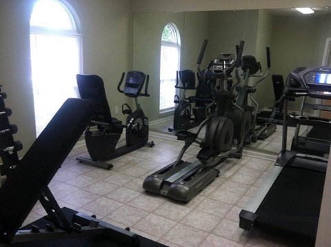 a gym with a lot of exercise equipment in it