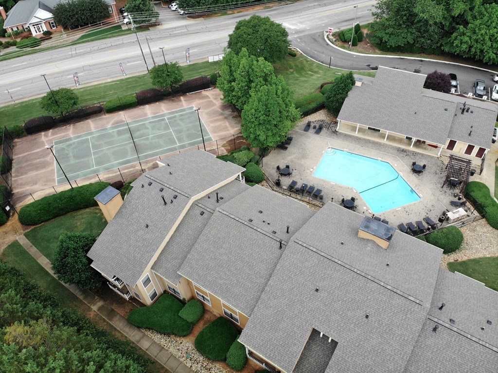 Aerial View Buildings & Swimming Pool