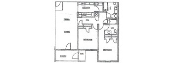 A black and white floor plan of a house with labeled rooms.
