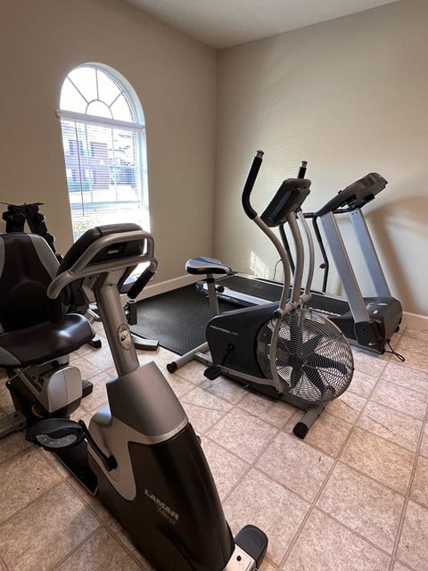 a gym with exercise equipment in a home gym