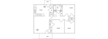 A black and white floor plan of a house with labeled rooms.