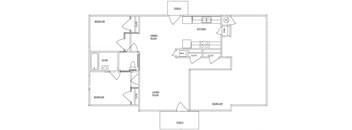 A black and white floor plan of a house with labeled rooms.