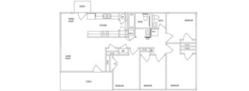 A black and white floor plan of a house with labeled rooms.