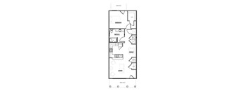 A floor plan of an apartment with a rear patio.