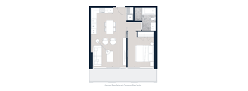 A floor plan of a house with labeled rooms and furniture.