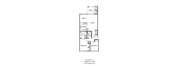 a floor plan of a studio apartment with a bedroom and a living room