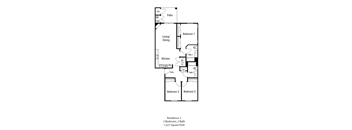 a floor plan of a studio apartment with a bedroom and a living room