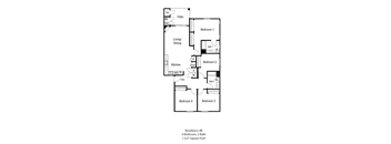 a floor plan of a studio apartment with a bedroom and a living room