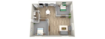 a floor plan of a 1 bedroom apartment at the arlington in columbia, sc at Jefferson Yards, Tacoma