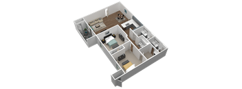 2 bed 2 bath 3d floor plan at Gateway Apartments, Washington, 98802