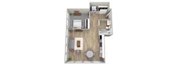 a floor plan of a studio apartment at Napoleon Apartments, Tacoma Washington