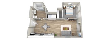 a 3d rendering of our 1 bedroom apartment at the crossings at white marsh apartments in white at Napoleon Apartments, Tacoma Washington