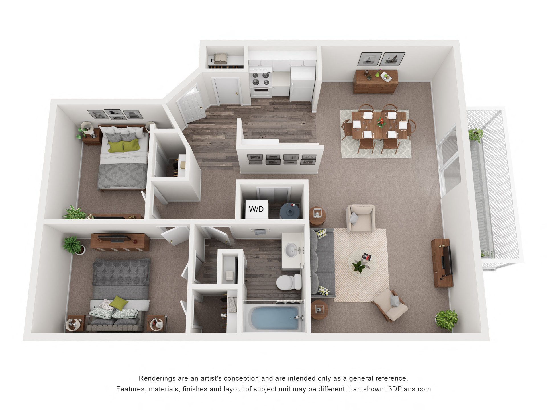 2 bed 1 bath floor plan  at Ironwood Apartments, Coeur d'Alene
