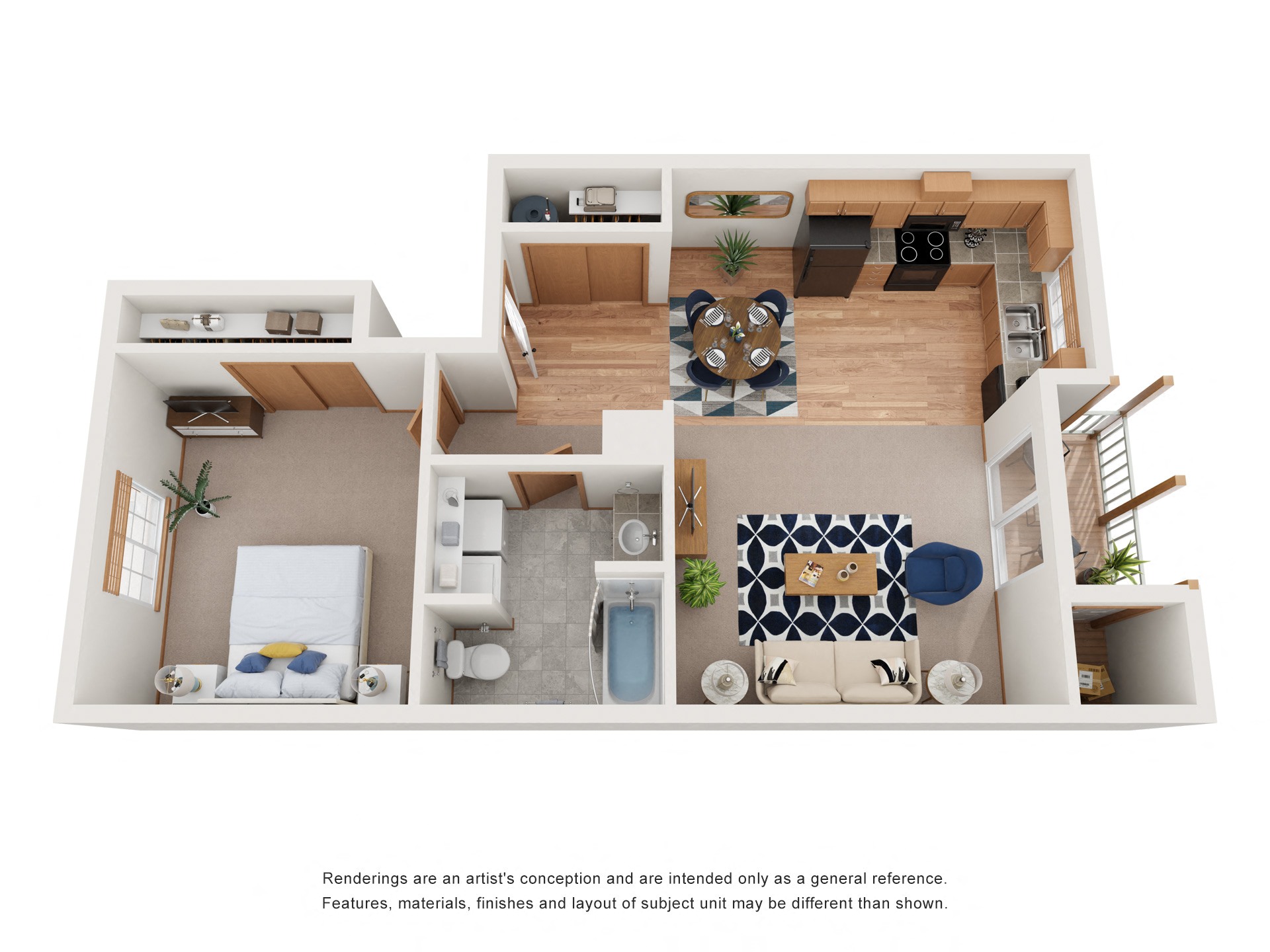 1 bed 1 bath floor plan at Monroe Avenue Apartments, Salem, Oregon