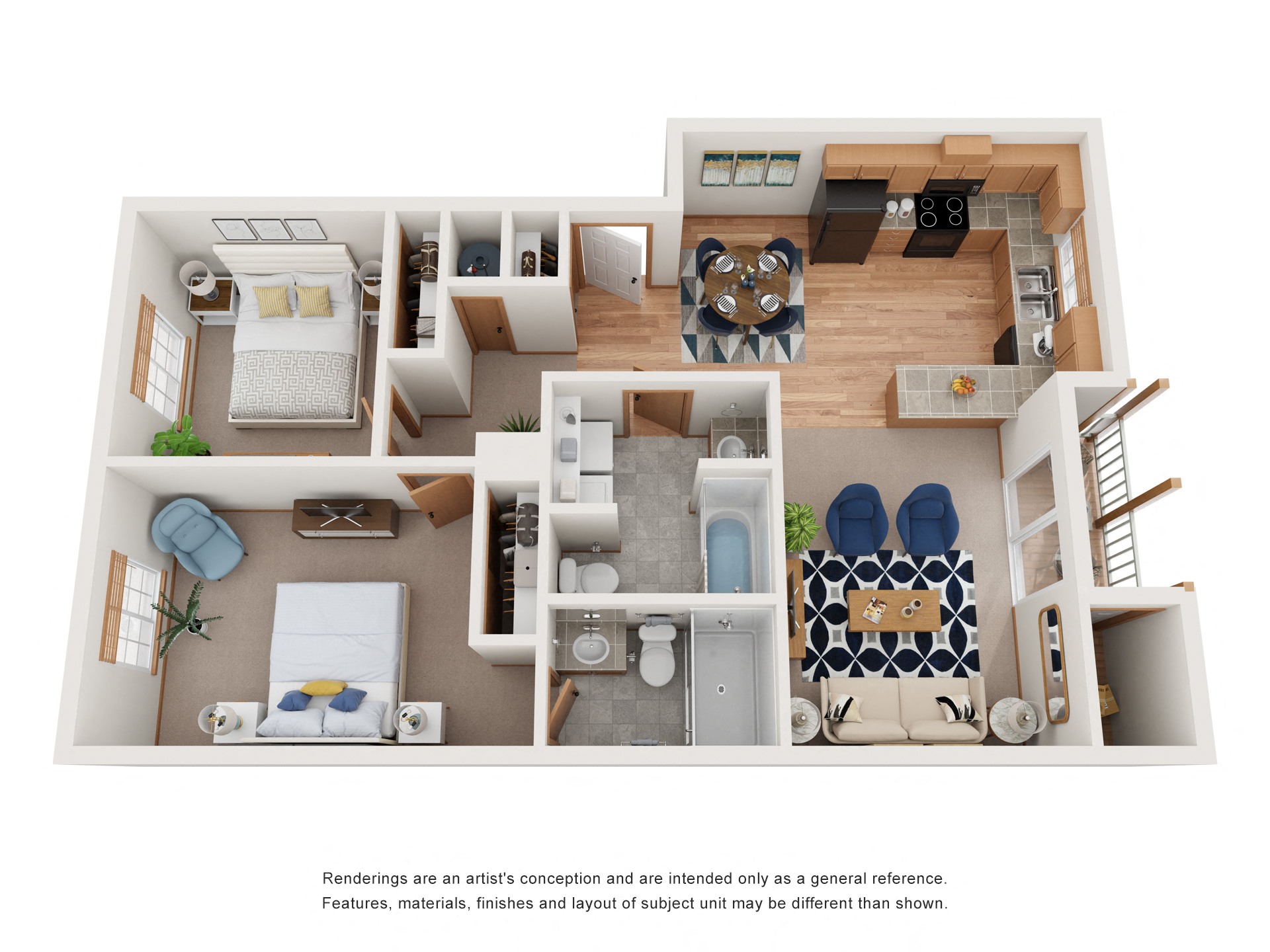 2 bed 2 bath floor plan at Monroe Avenue Apartments, Oregon