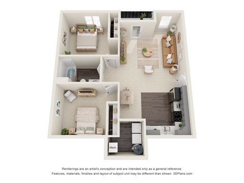 2 bedroom Floor plan at Sagecrest Apartments, Wenatchee, Washington