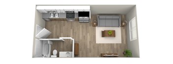 a floor plan of a 560 sq. ft. apartment at Jefferson Yards, Tacoma, 98402