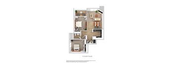 2 Bed 1 Bath Floor Plan at Ridgewood Apartments, North Carolina