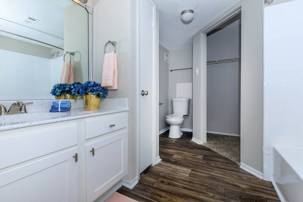 a bathroom with a sink and a toilet at The Davis Apartments, Huntsville, AL 35816  