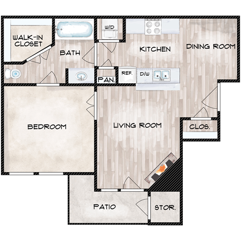 1 Bed 1 Bath Floor Plan at The Davis Apartments, Alabama, 35816