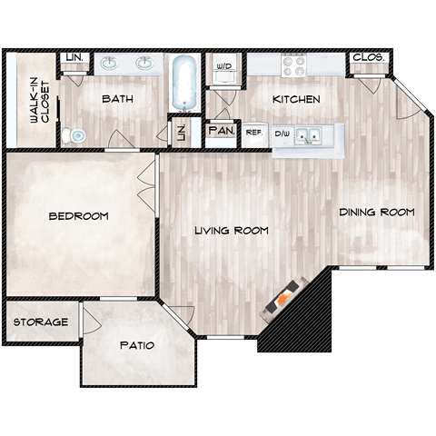 1 Bedroom 1 Bathroom Floor Plan at The Davis Apartments, Huntsville, AL  