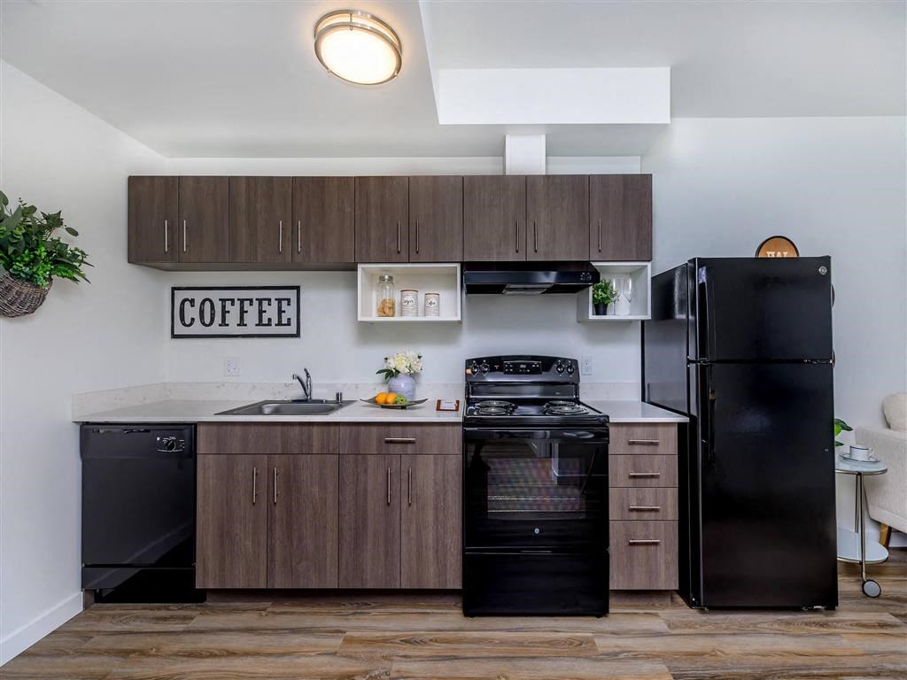 a kitchen or kitchenette at uptown city loft at Jefferson Yards, Tacoma, 98402