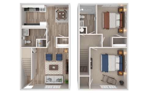 Two Bedroom Floor Plan at Waverly Manor Townhomes, Norcross, GA