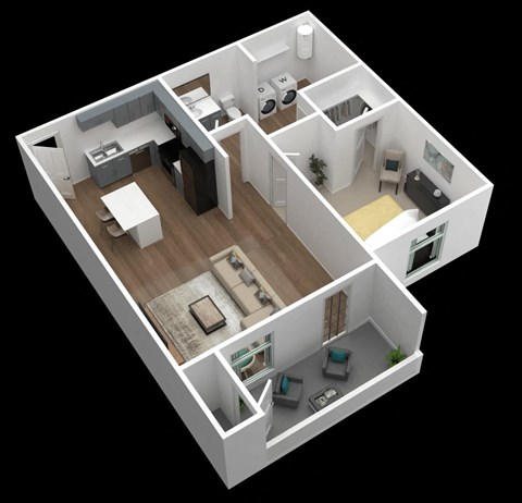 One Bedroom One Bath Corporate Rental Floor Plan at Gateway Apartments, East Wenatchee ,Washington, 98802