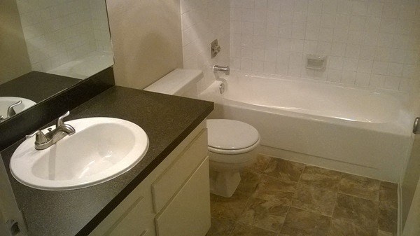 a bathroom with a sink and a toilet and a tub
