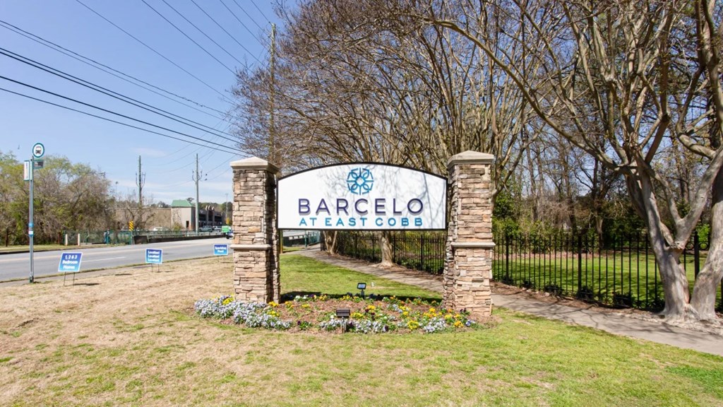 Property signage at Barcelo at East Cobb Apartments, Marietta, GA, 30067